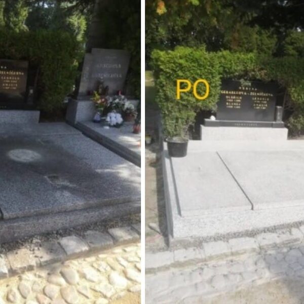Profesionální čištění hrobu včetně odstranění mechů, nečistot a zašlé špíny. Oživení žulov