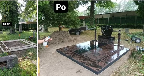 Realizace nového dvojhrobu z luxusní hnědé žuly v Karviné. Kompletní výroba, montáž, osaze