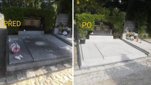 Profesionální čištění hrobu včetně odstranění mechů, nečistot a zašlé špíny. Oživení žulov
